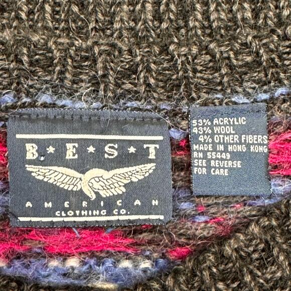 VTG Best American Clothing Co Mohair Blend Cardigan Fair Isle Sweater Large - Picture 8 of 9